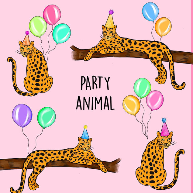 Party Animal Leopards With Balloons Confetti-exploding Greetings Card