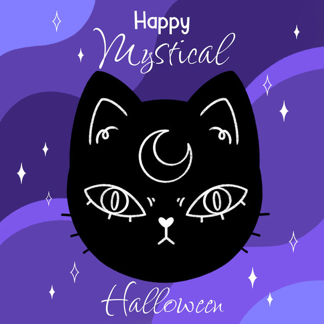 Mystical Cat Happy Halloween Confetti-exploding Greetings Card
