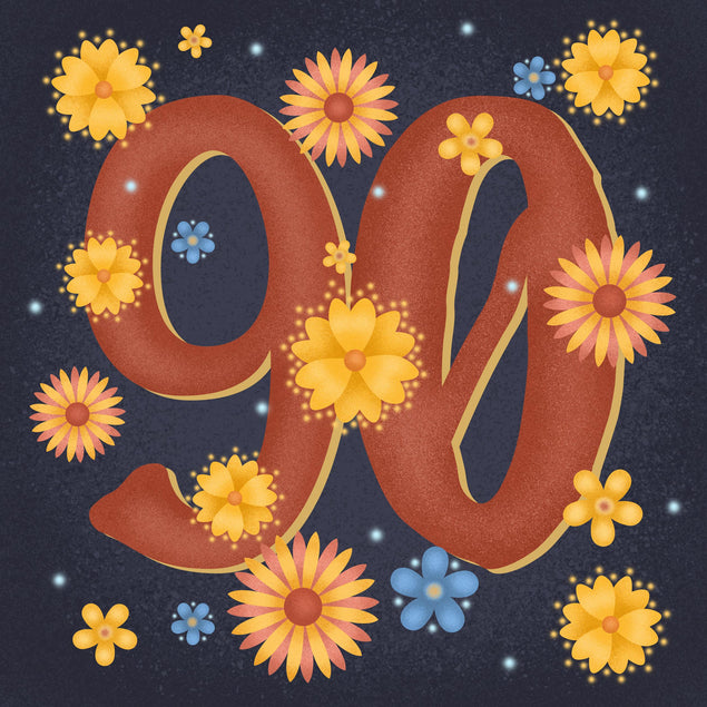 Night Flowers Happy 90th Birthday Confetti-exploding Greetings Card