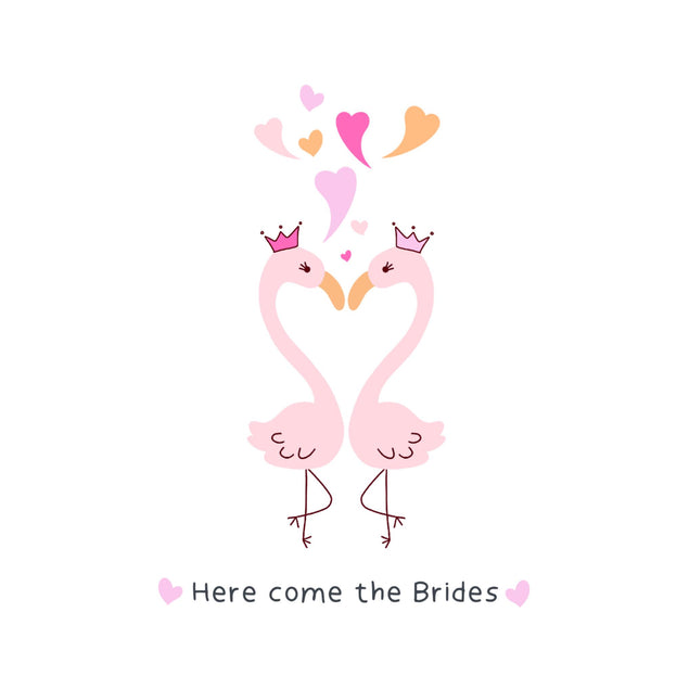 Here Come The Brides Cute Flamingo Couple Wedding Confetti-exploding Greetings Card