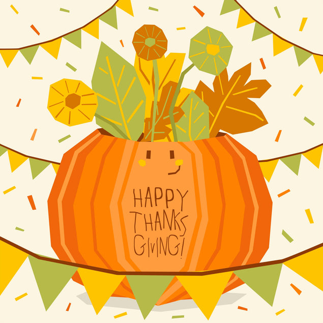 Happy Thanksgiving Pumpkin And Plants Confetti-exploding Greetings Card