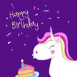 Happy Birthday Cute Unicorn And A Piece Of Cake Confetti-exploding Greetings Card