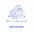 Happy Birthday Blue House Confetti-exploding Greetings Card