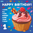 Happy 1st Birthday Cupcake Confetti-exploding Greetings Card