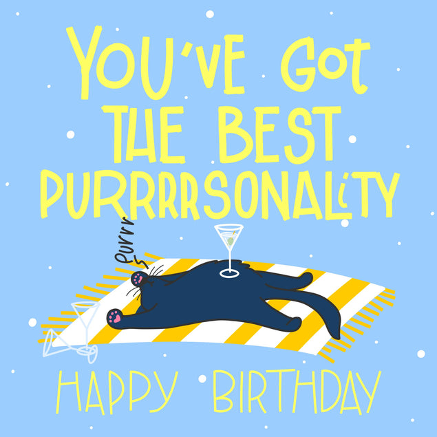 Cat With Martini Happy Birthday Confetti-exploding Greetings Card