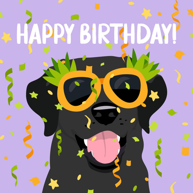 Black Festive Labrador In Glasses Happy Birthday Confetti-exploding Greetings Card