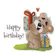 Cute Teddy Bear With Gift Happy Birthday Confetti-exploding Greetings Card