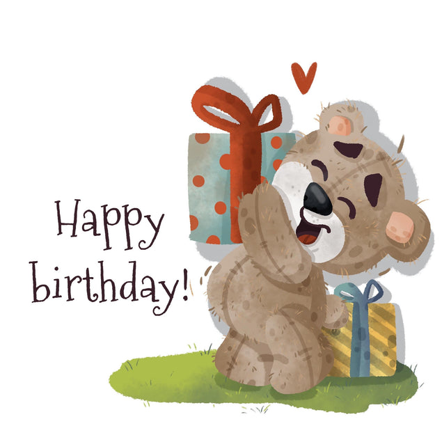 Cute Teddy Bear With Gift Happy Birthday Confetti-exploding Greetings Card