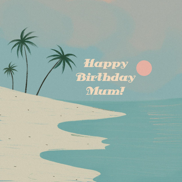Happy Birthday Mum Tropical View Blue Confetti-exploding Greetings Card
