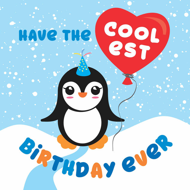 Penguin With Balloon Happy Birthday Confetti-exploding Greetings Card
