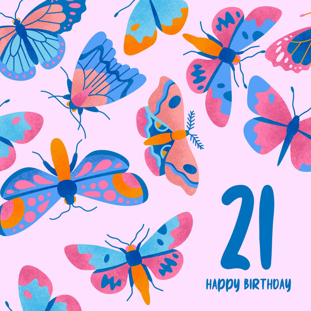 Delicate Pink Butterfly 21st Birthday Confetti-exploding Greetings Card