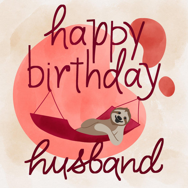 Happy Birthday Husband Sloth Lying In Hammock Confetti-exploding Greetings Card