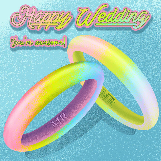 Happy Wedding Day Colourful Rings Confetti-exploding Greetings Card