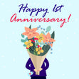 Flowers Bouquet Happy 1st Anniversary Confetti-exploding Greetings Card