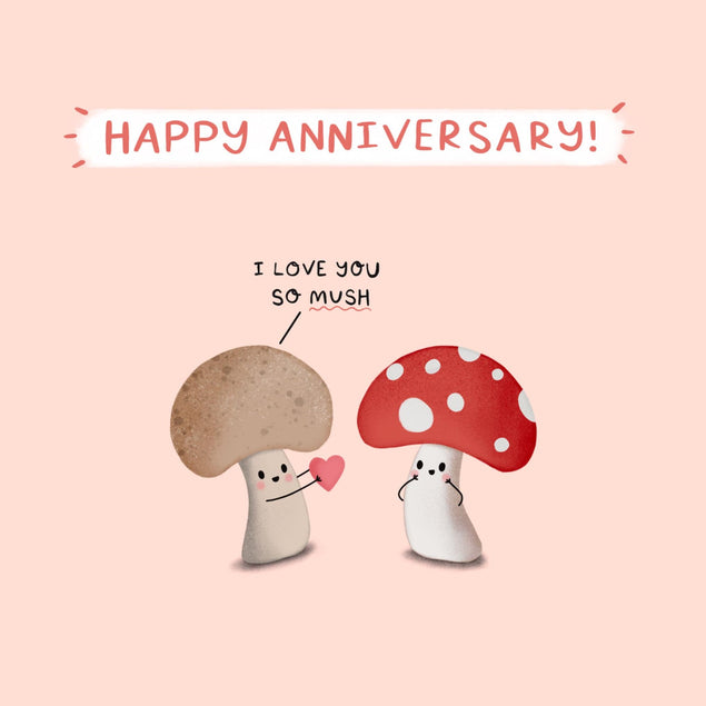Cute Mushrooms Anniversary Confetti-exploding Greetings Card