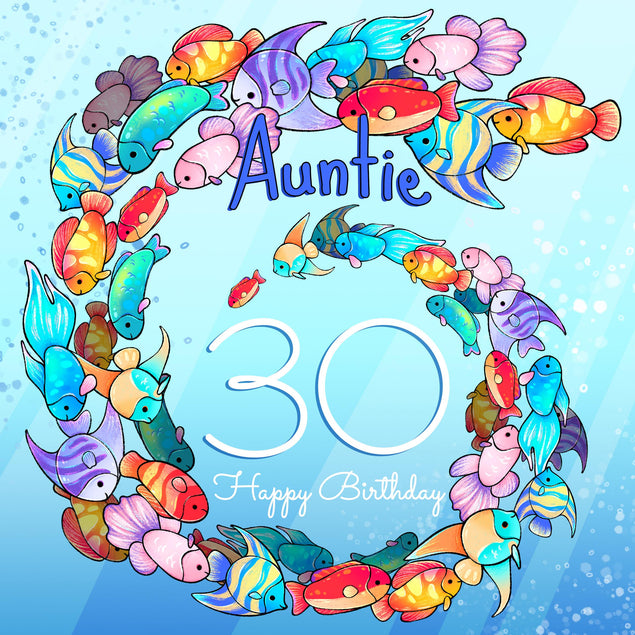 Whirlpool Fish Auntie 30th Birthday Confetti-exploding Greetings Card