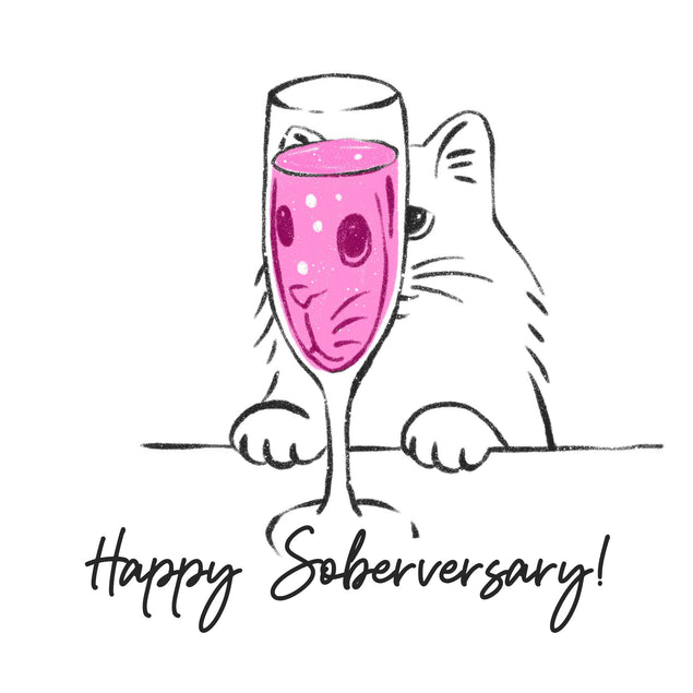 Cute White Cat Happy Soberversary Confetti-exploding Greetings Card