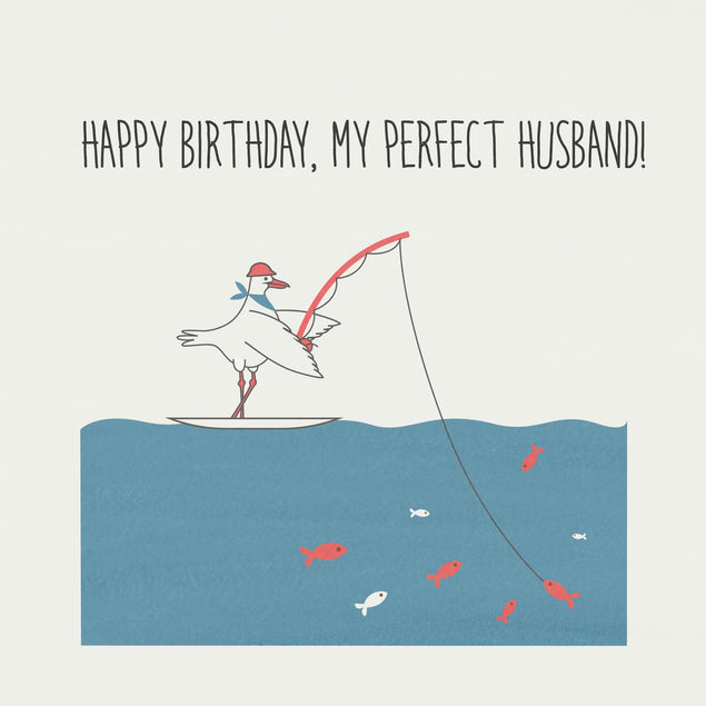 Fishing Seagull Happy Birthday Husband Confetti-exploding Greetings Card