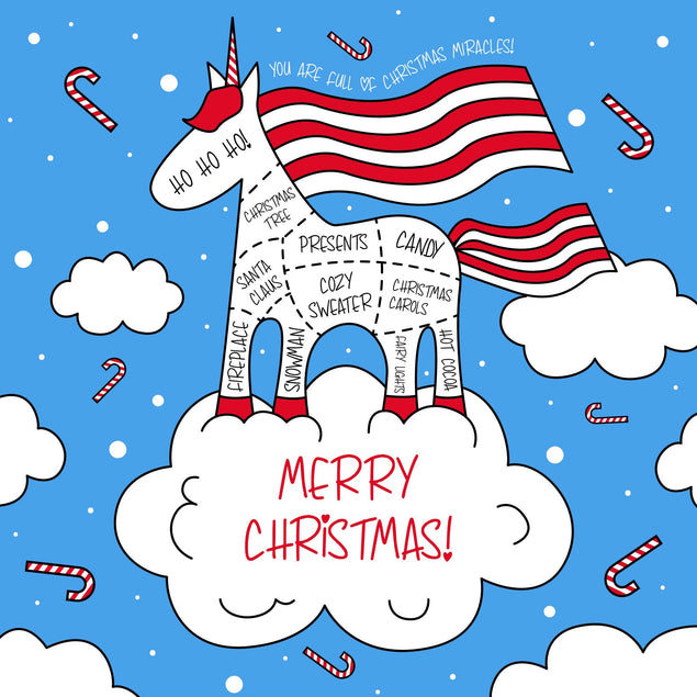 Unicorn On A Cloud Merry Christmas Confetti-exploding Greetings Card