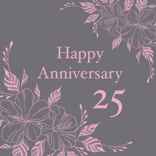 Happy 25th Anniversary Minimalist Flowers Confetti-exploding Greetings Card