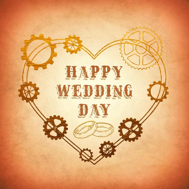 Happy Wedding Day Steampunk Heart And Rings Confetti-exploding Greetings Card