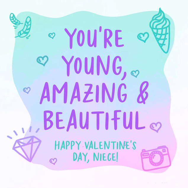 Happy Valentine's Day Niece You're Young, Amazing And Beautiful Confetti-exploding Greetings Card