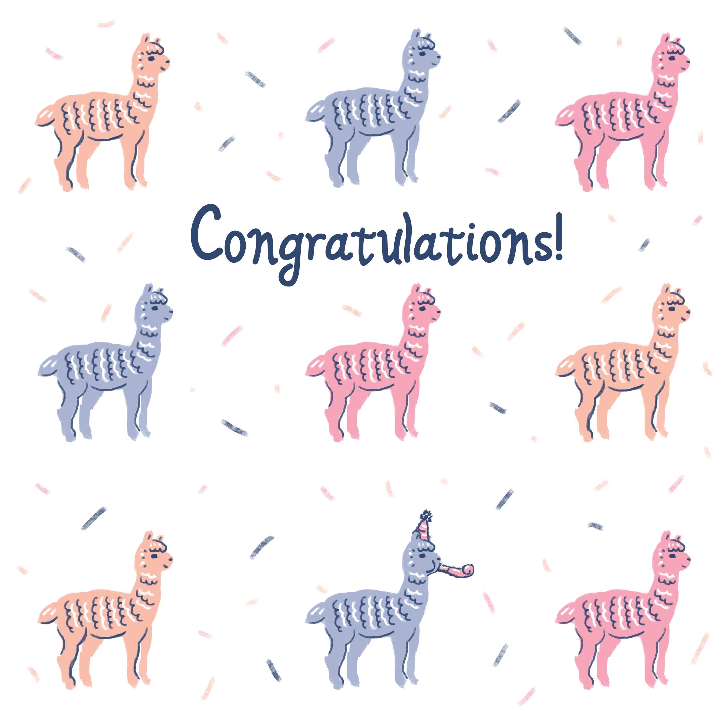 Cute Festive Alpacas Congratulations Confetti-exploding Greetings Card ...