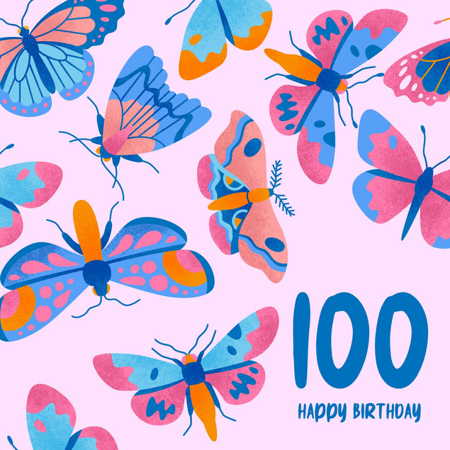 Delicate Pink Butterfly 100th Birthday Confetti-exploding Greetings Card