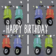 Colorful Lambretta Scooters Happy Birthday Confetti-exploding Greetings Card