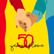 Yellow Background Couple Holding Hands Happy 50th Anniversary Confetti-exploding Greetings Card
