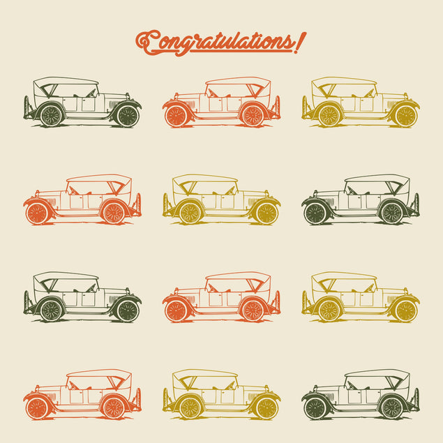 Retro Cars Congratulations Confetti-exploding Greetings Card