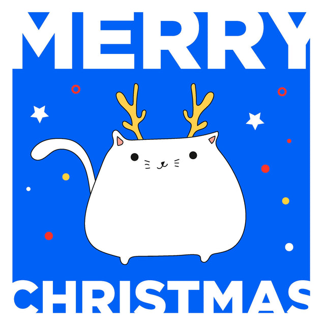 Cat Deer Merry Christmas Blue Background Confetti-exploding Greetings Card