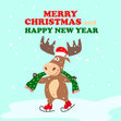 Merry Christmas And Happy New Year Moose Ice Skating Confetti-exploding Greetings Card
