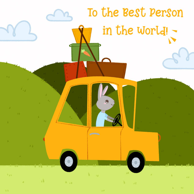 Rabbit In The Yellow Car To The Best Person Confetti-exploding Greetings Card