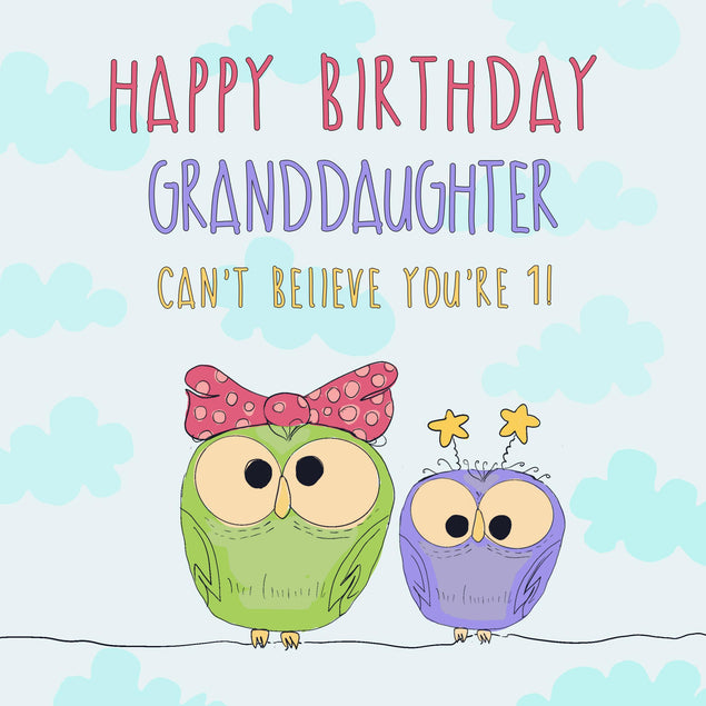 Happy 1st Birthday Granddaughter Funny Owls Confetti-exploding Greetings Card