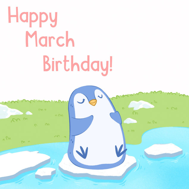 Little Penguin Happy March Birthday Confetti-exploding Greetings Card