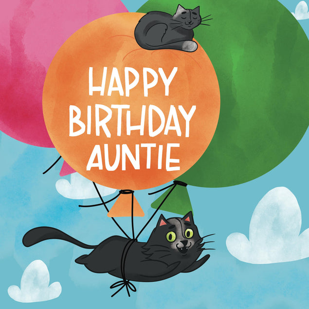 Flying Black Cat Happy Birthday Auntie Confetti-exploding Greetings Card