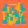 Blue And Yellow Llamas On An Orange Background Congratulations Confetti-exploding Greetings Card