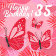 Tropical Pink Butterfly 35th Birthday Confetti-exploding Greetings Card