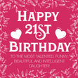Happy 21st Birthday The Most Talented, Funny, Beautiful And Intelligent Daughter Confetti-exploding Greetings Card