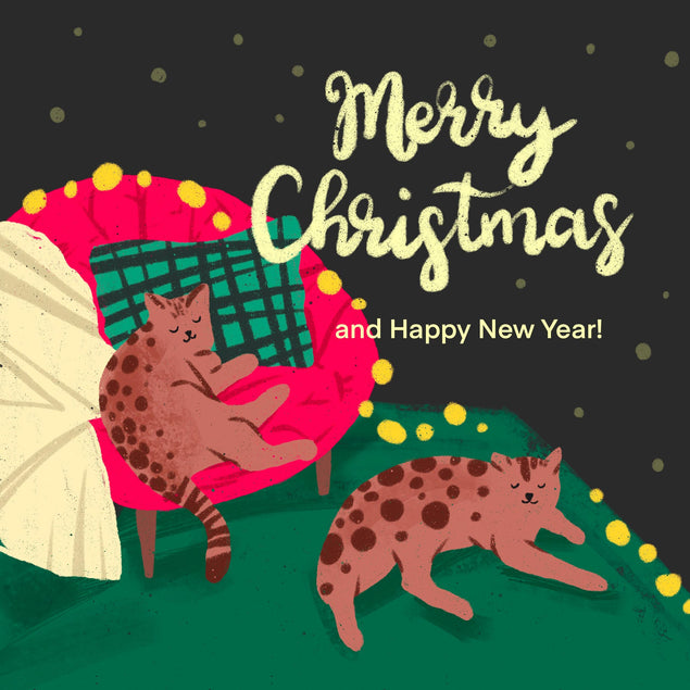 Cute Cats Merry Christmas And Happy New Year Confetti-exploding Greetings Card