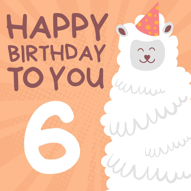 Cute Smiling Alpaca Happy 6th Birthday Confetti-exploding Greetings Card