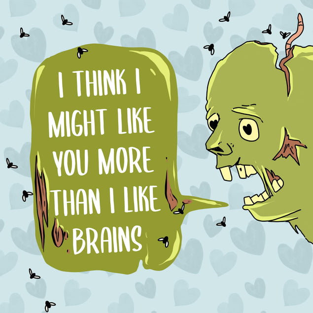 I Think I Might Like You More Than I Like Brains Zombie Valentine's Day Confetti-exploding Greetings Card