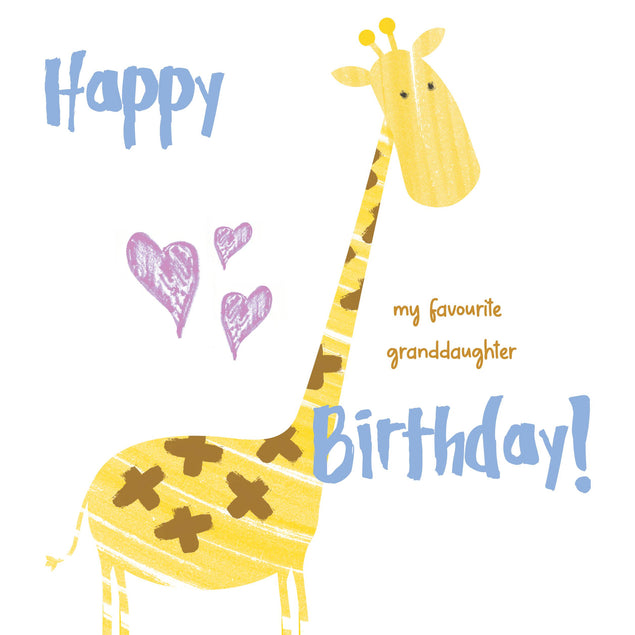 Cute Giraffe Happy Birthday Granddaughter Confetti-exploding Greetings Card