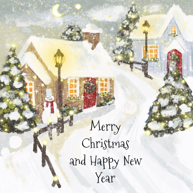 Merry Christmas And Happy New Year Snowy Street Confetti-exploding Greetings Card