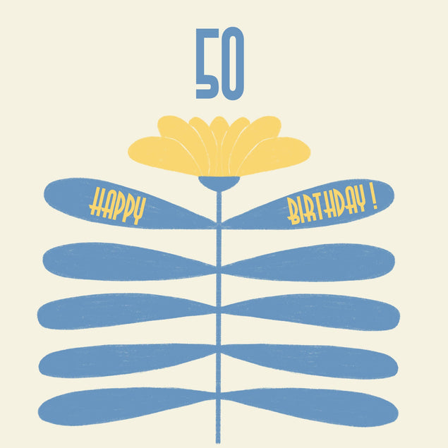 Happy 50th Birthday Big Yellow Flower Confetti-exploding Greetings Card