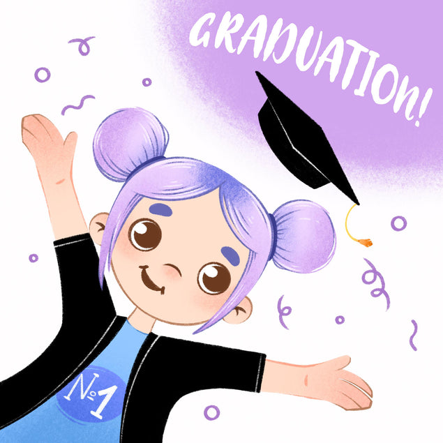 Cute Purple Hair Girl Graduation Confetti-exploding Greetings Card