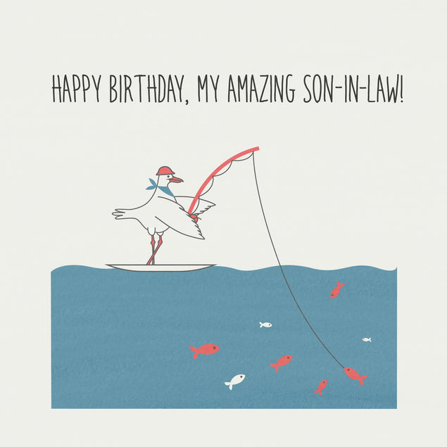 Fishing Seagull Happy Birthday Son-in-law Confetti-exploding Greetings Card