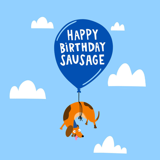 Funny Sausage Dog And Blue Balloon Birthday Confetti-exploding Greetings Card