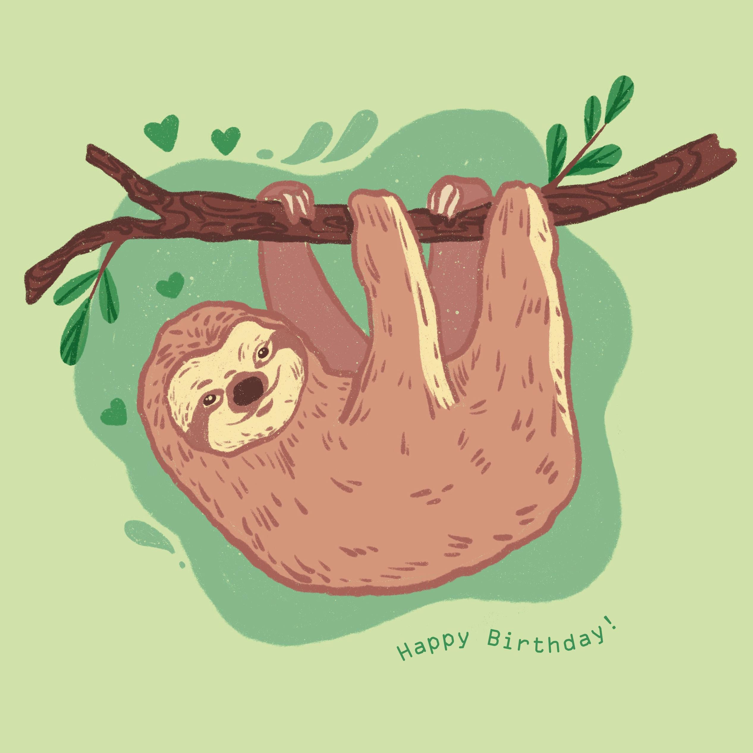 Happy Birthday Sleepy Sloth Hanging On A Tree Confetti-exploding Greet ...